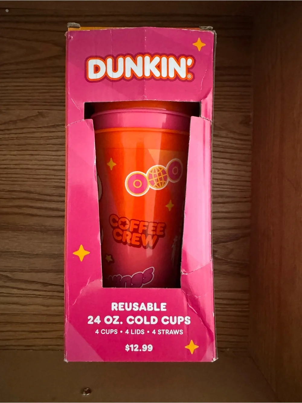 Dunkin' Reusable 24 oz Cold Cup - Orange with Pink Lid